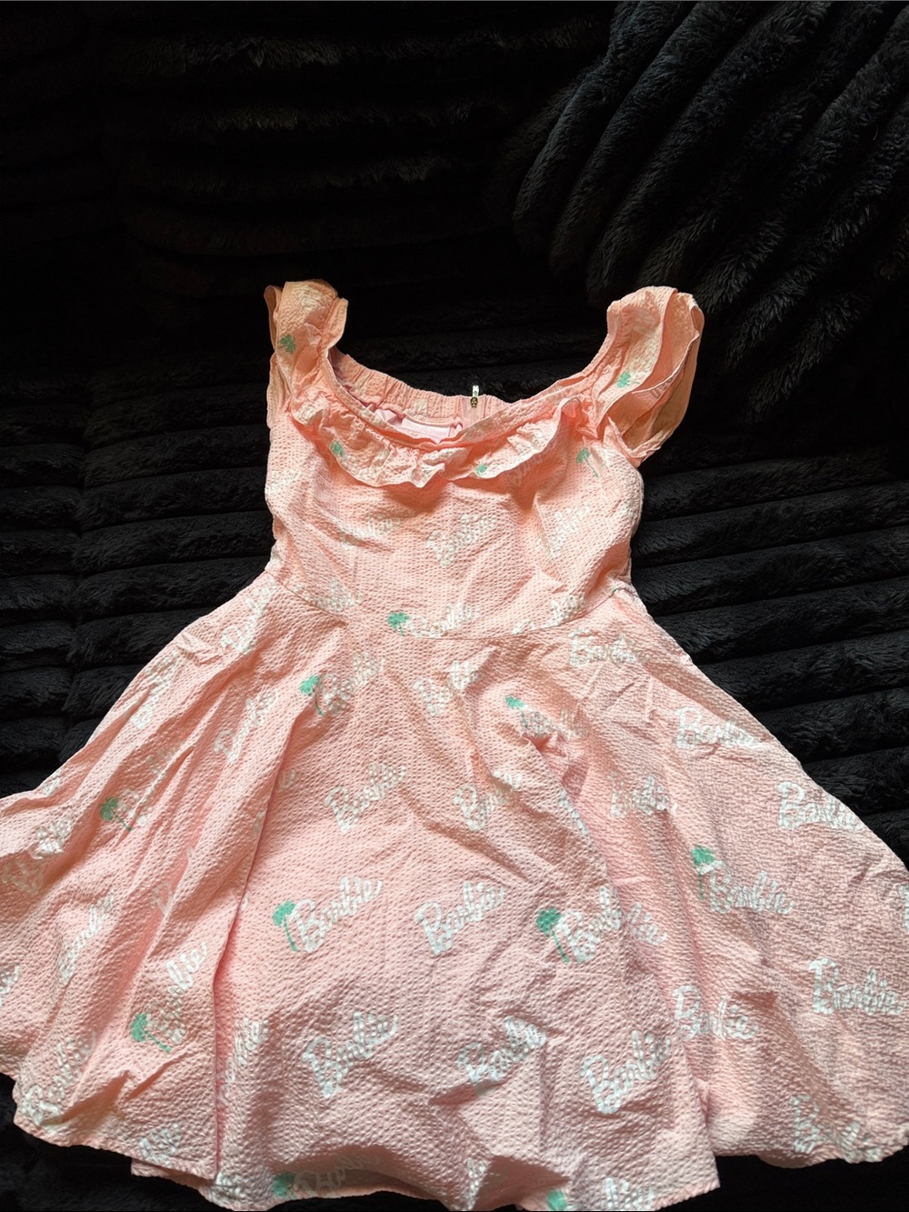 Loungefly Pink Barbie Print Ruffled Seersucker Dress